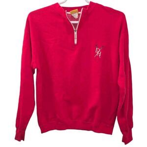 Vintage Duck Head Red Sweatshirt Men's Large 1/4 Zip Embroidered‎ Monogram Logo